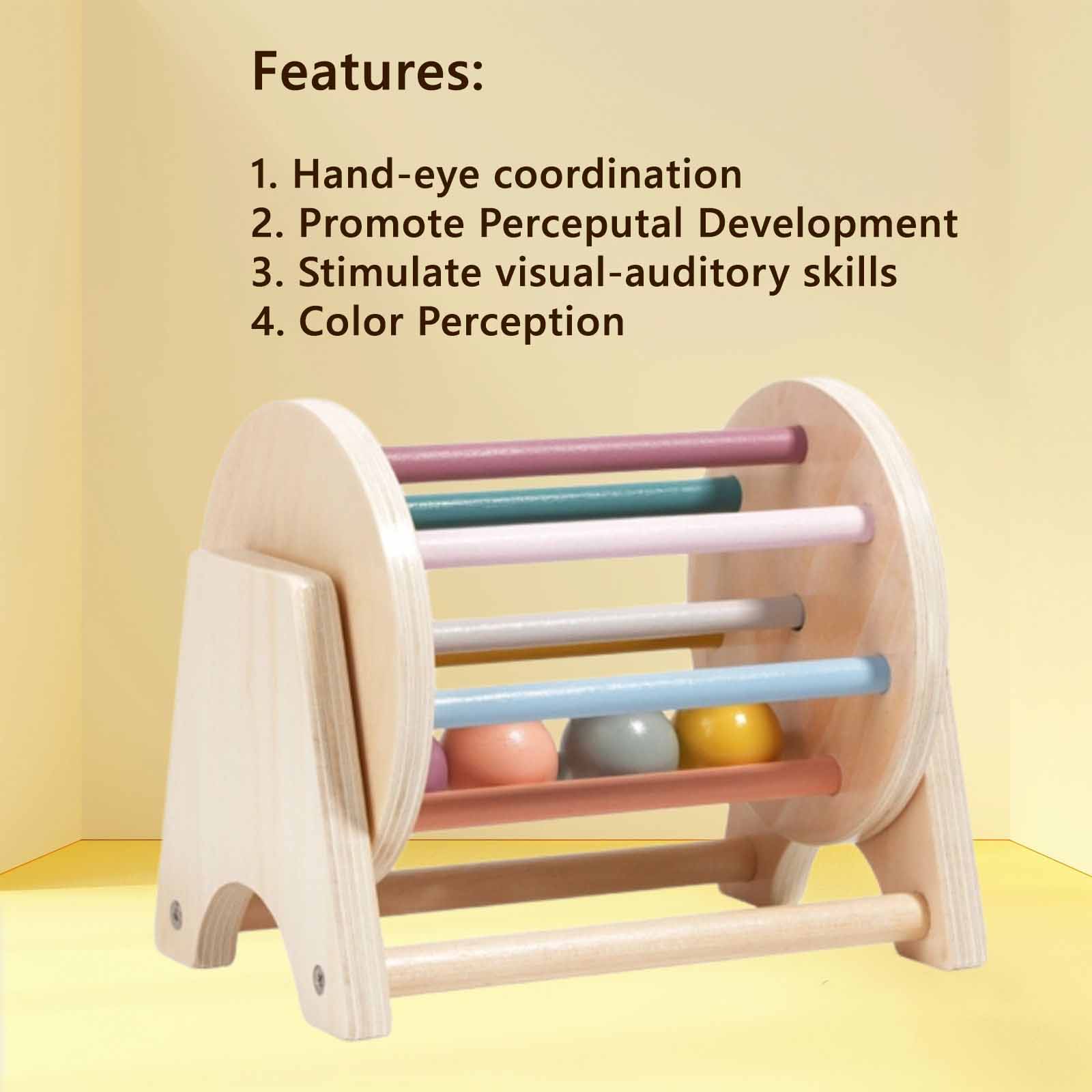 Montessori wooden scorlling drum features