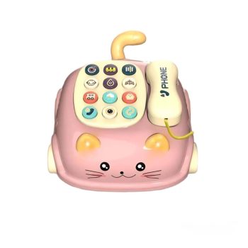 Cat Pull Wired Telephone 3-in-1 Musical Toys Montessori Preschool Educational Interactive Learning Toy