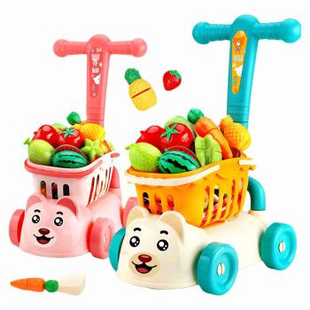 Children's supermarket shopping trolley cart baby walker toy fruit cut Activity Toys for Kids birthday gift