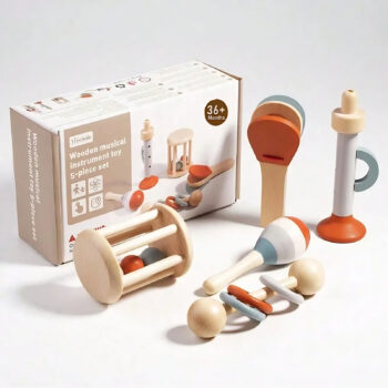 Wooden Baby Sensory Toy Set | Teether, Rattle & Musical Shaker Toys