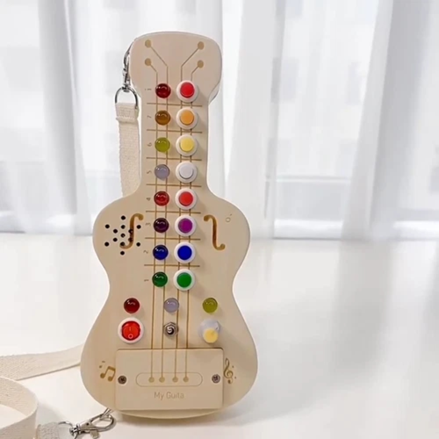 Wooden Guitar Musical Toy with LED Lights (4) Wooden Guitar Musical Toy with LED Lights