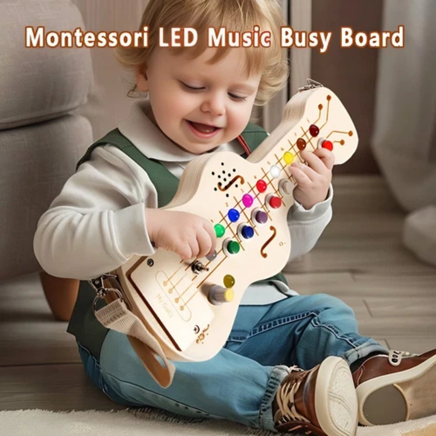 Wooden Guitar Musical Toy with LED Lights (5) Wooden Guitar Musical Toy with LED Lights