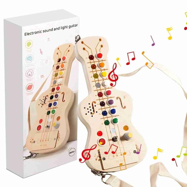 Wooden Guitar Musical LED Light Montessori Busy Board