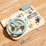 wooden busy board with steering wheel