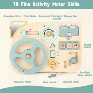wooden busy board with steering wheel
