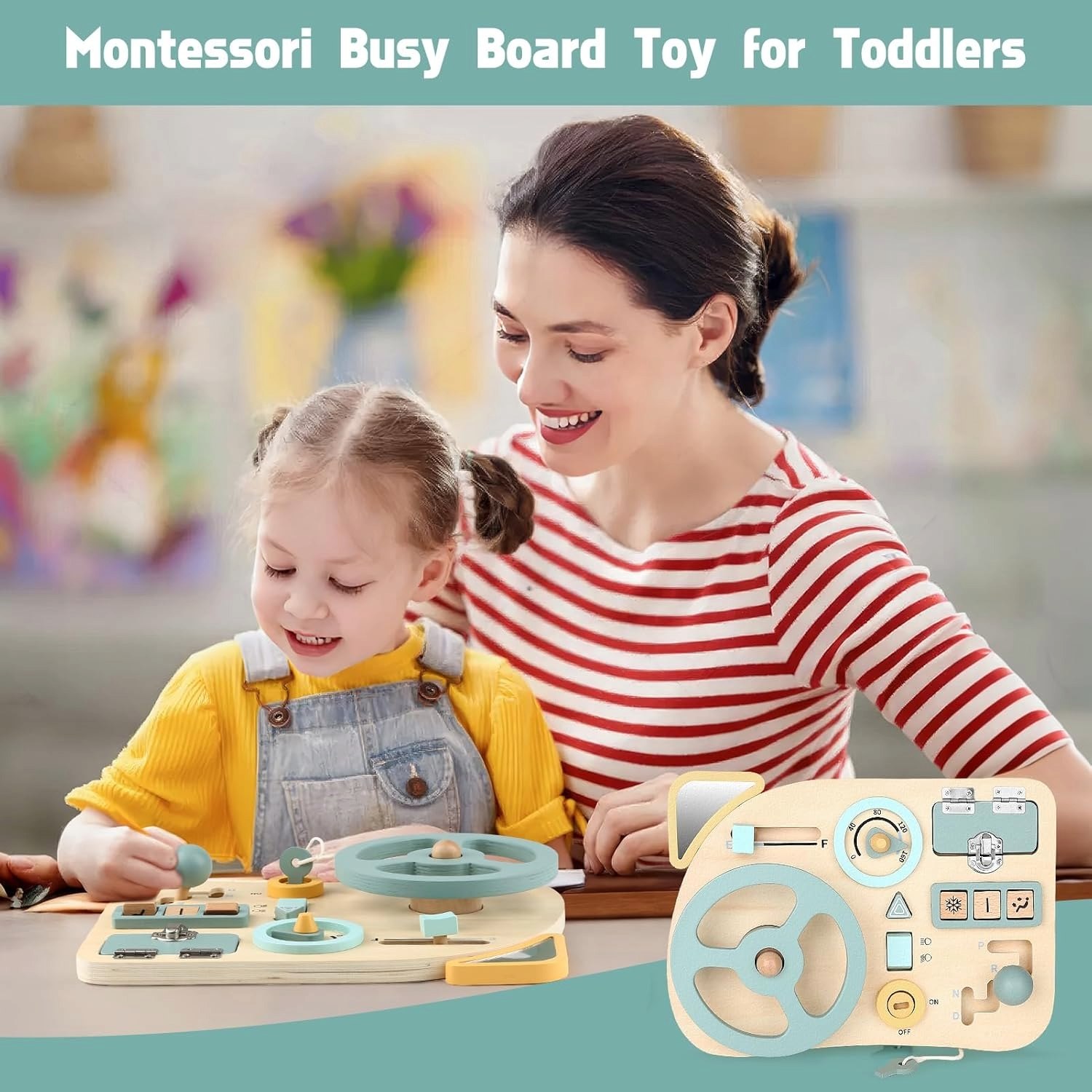 wooden busy board with steering wheel (9) wooden busy board with steering wheel