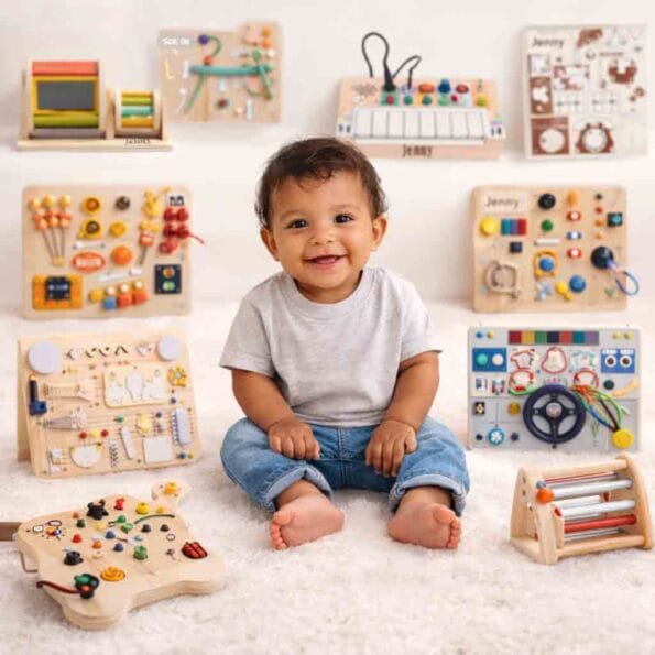 Happy baby with Montessori toys